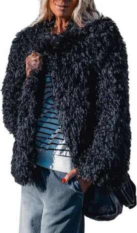 Aoang Women's 2025 Winter Coats Fleece Cropped Jacket Faux Fur Long Sleeve Shaggy Warm Outerwear Fall Clothes