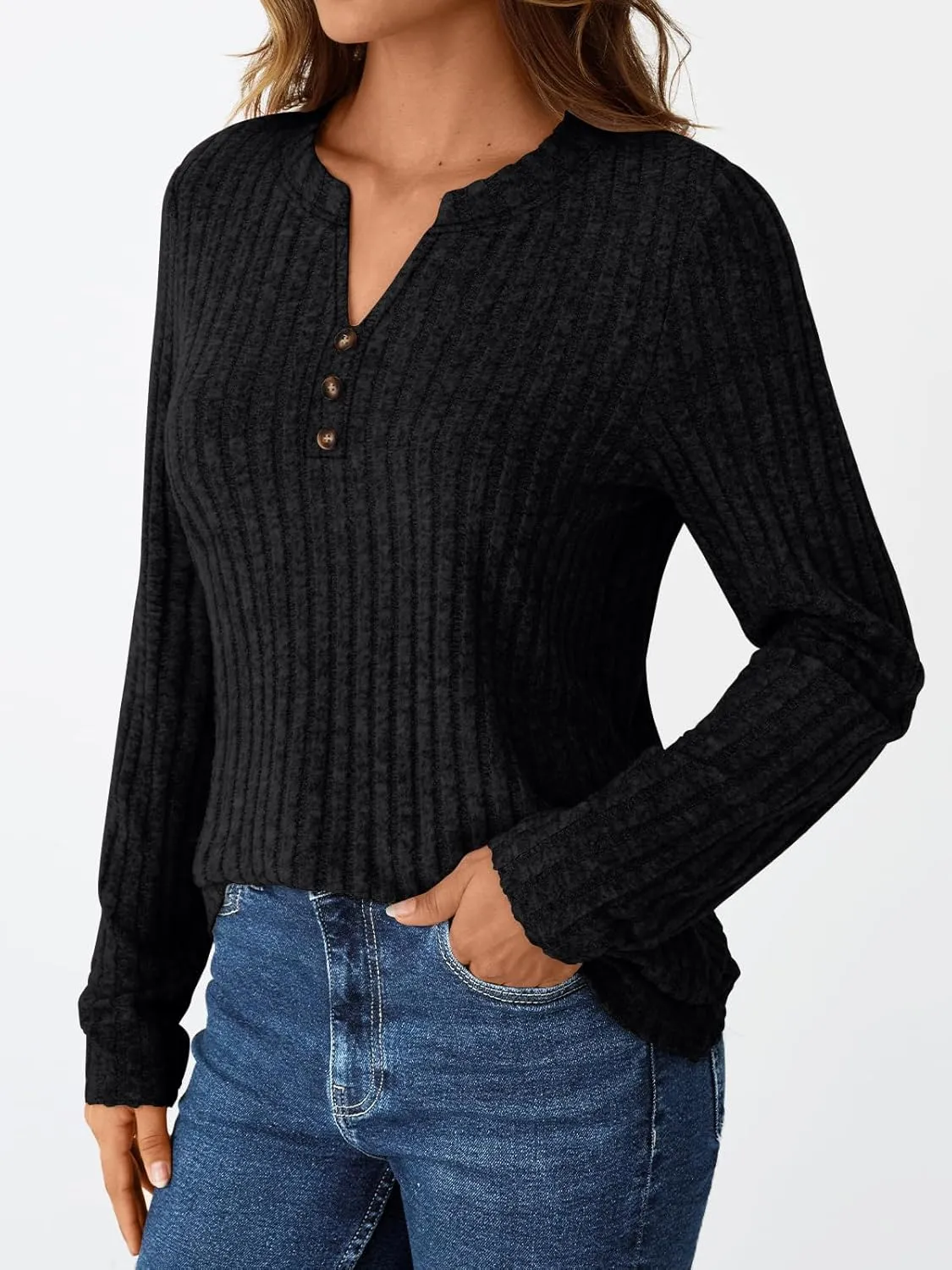 AUTOMET Womens Henley V Neck Long Sleeve Shirt Fall Dreesy Casual Tunic Loose Fit Top Sweater