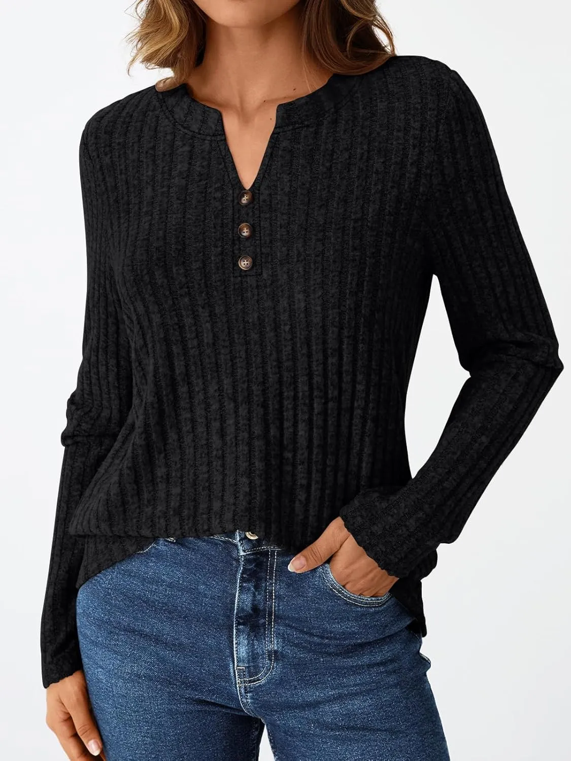 AUTOMET Womens Henley V Neck Long Sleeve Shirt Fall Dreesy Casual Tunic Loose Fit Top Sweater