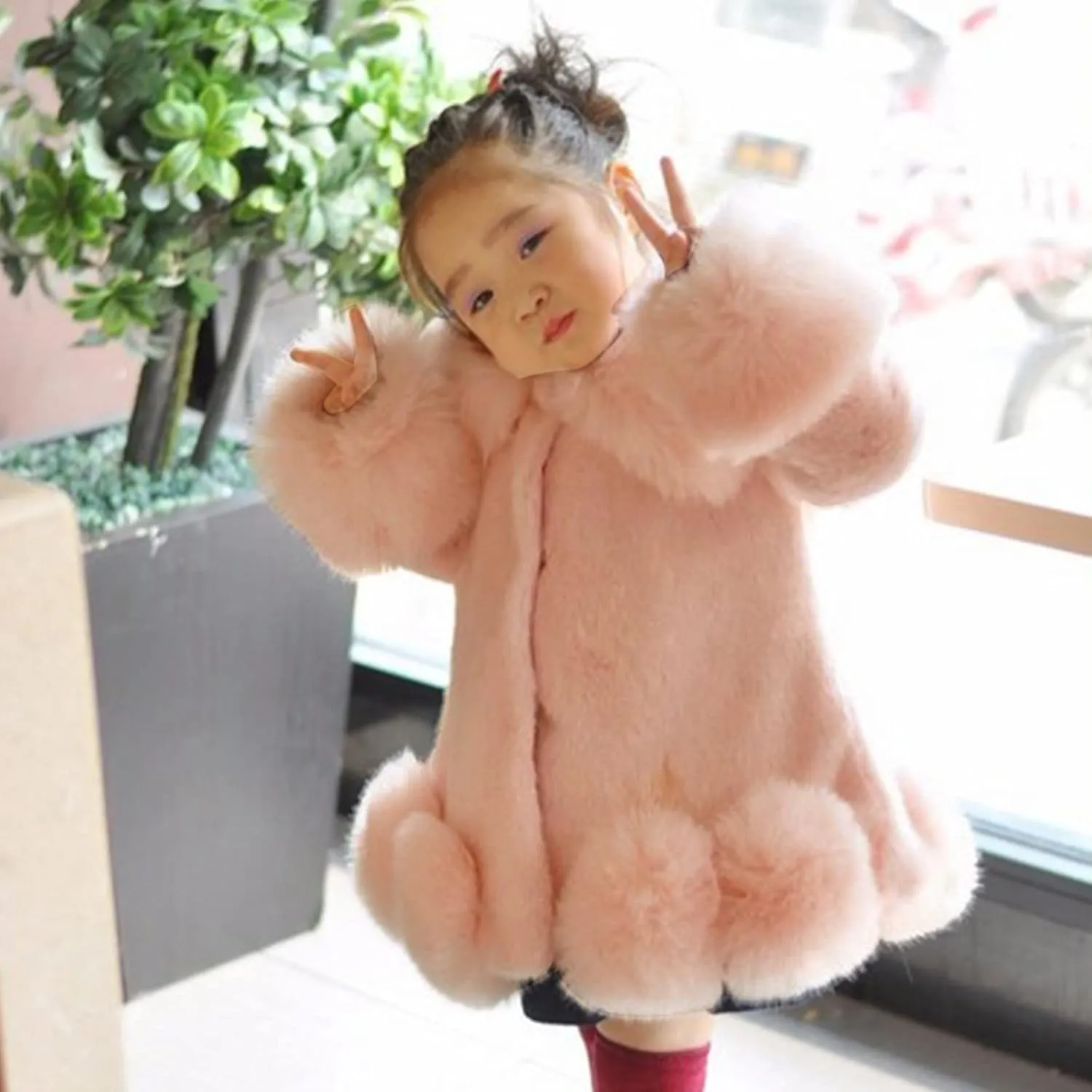 Baby Girls Faux Fur Teddy Long Coat Sherp Fleece Jacket Toddler Kids Shaggy Windproof Winter Warm Outwear