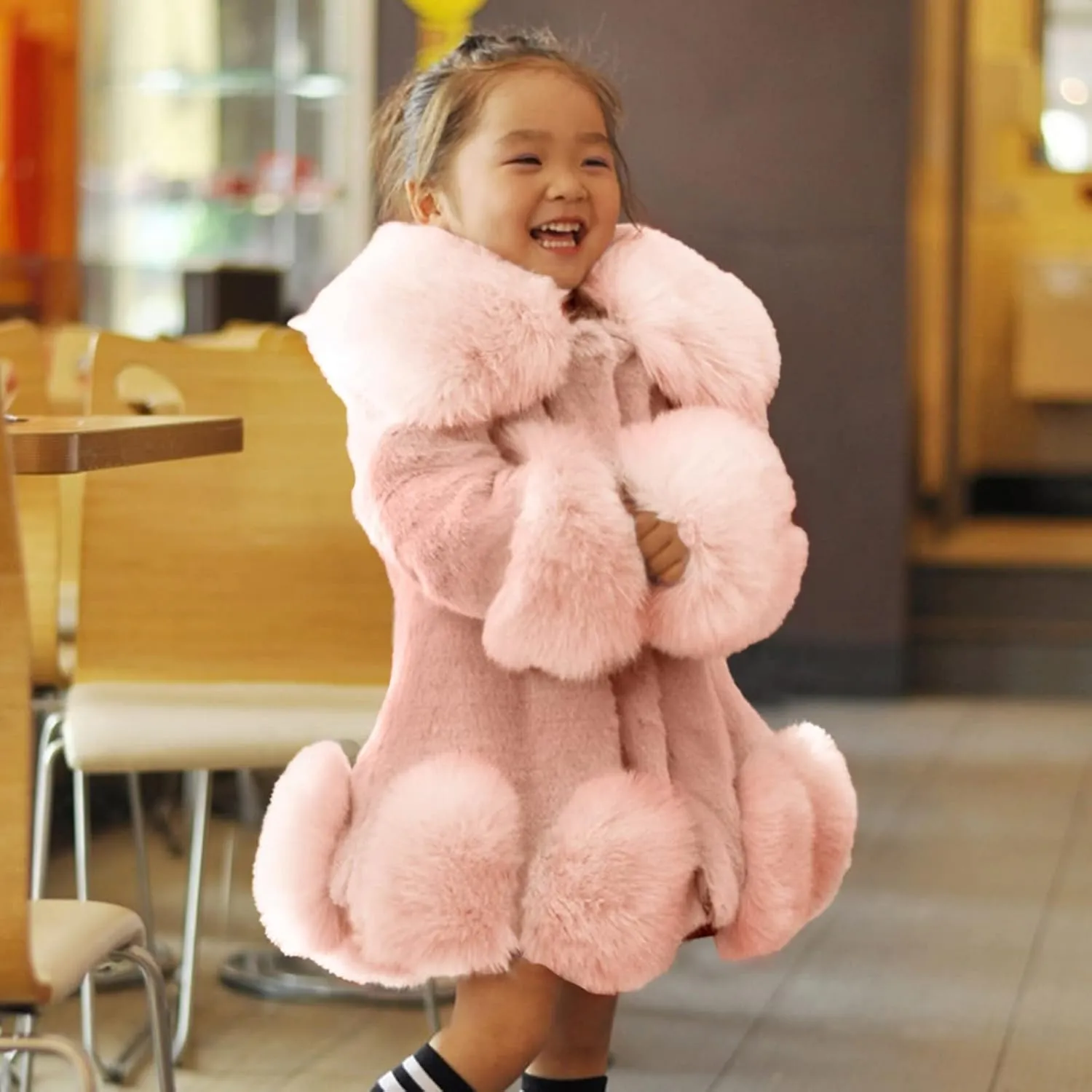Baby Girls Faux Fur Teddy Long Coat Sherp Fleece Jacket Toddler Kids Shaggy Windproof Winter Warm Outwear