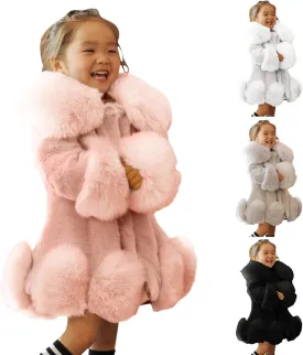 Baby Girls Faux Fur Teddy Long Coat Sherp Fleece Jacket Toddler Kids Shaggy Windproof Winter Warm Outwear