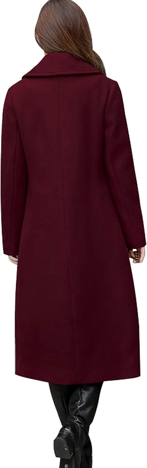 chouyatou Women's Big Notch Lapel Single Breasted Mid-Long Wool Blend Coat