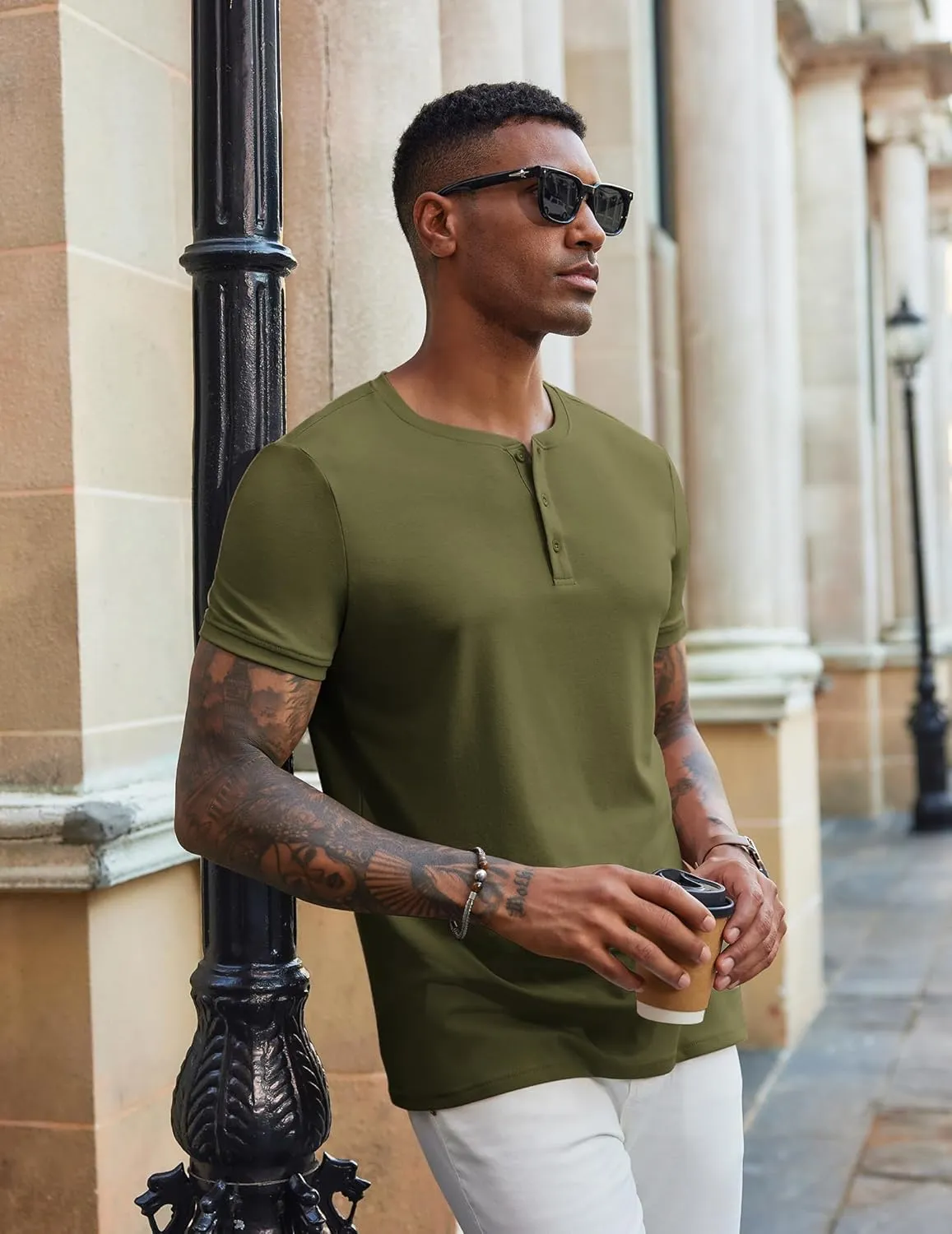 COOFANDY Men's Henley Shirts Short Sleeve Casual Summer Basic Tee Solid Button T-Shirts