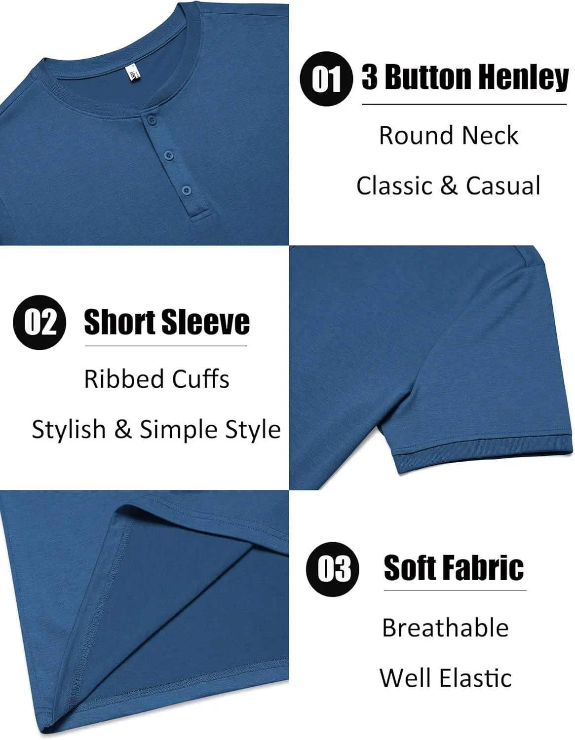 COOFANDY Men's Henley Shirts Short Sleeve Casual Summer Basic Tee Solid Button T-Shirts