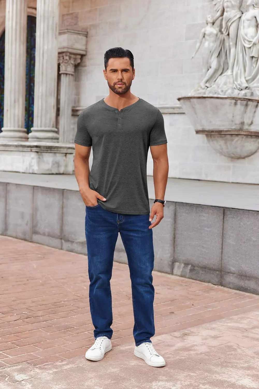 COOFANDY Men's Henley Shirts Short Sleeve Casual Summer Basic Tee Solid Button T-Shirts