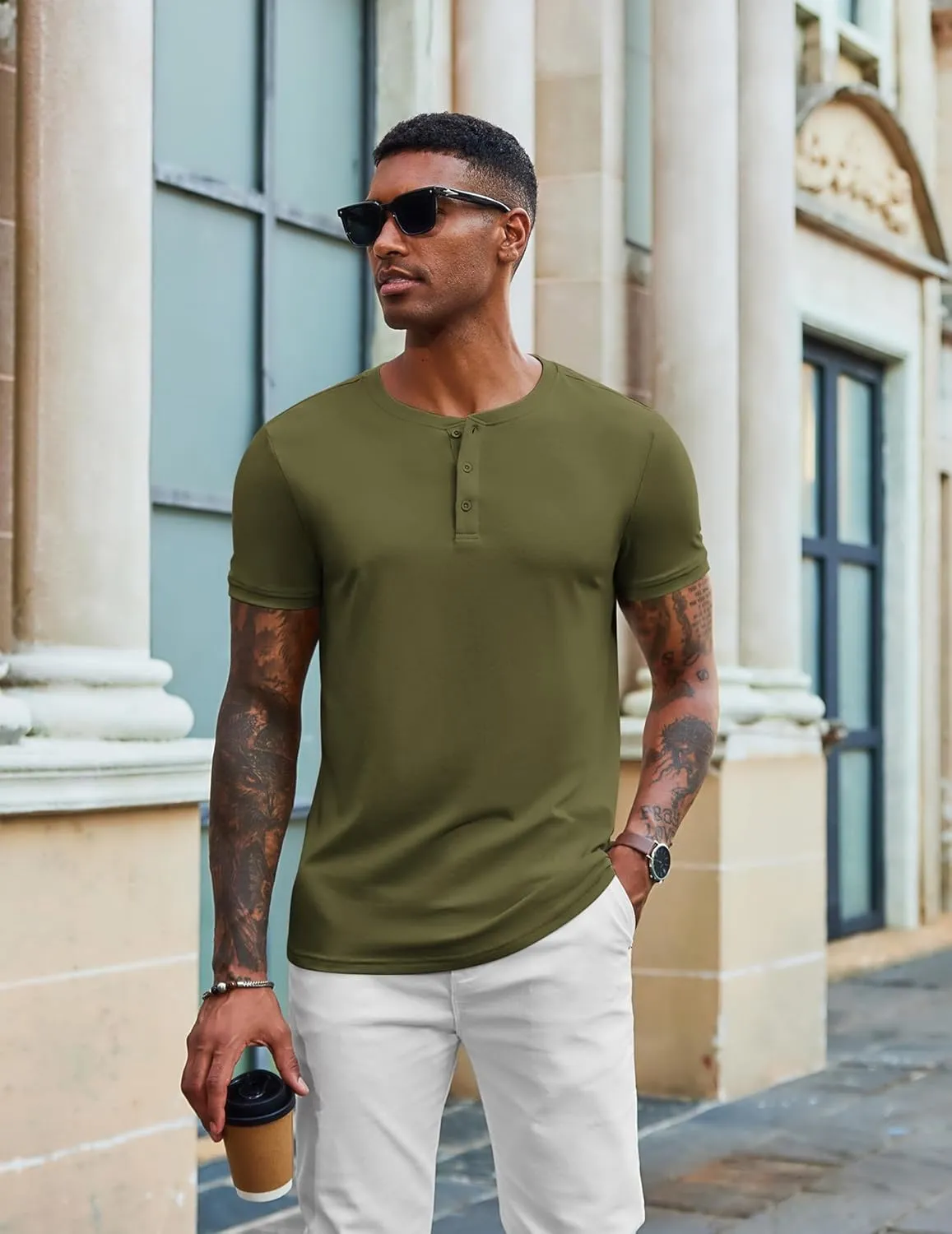 COOFANDY Men's Henley Shirts Short Sleeve Casual Summer Basic Tee Solid Button T-Shirts