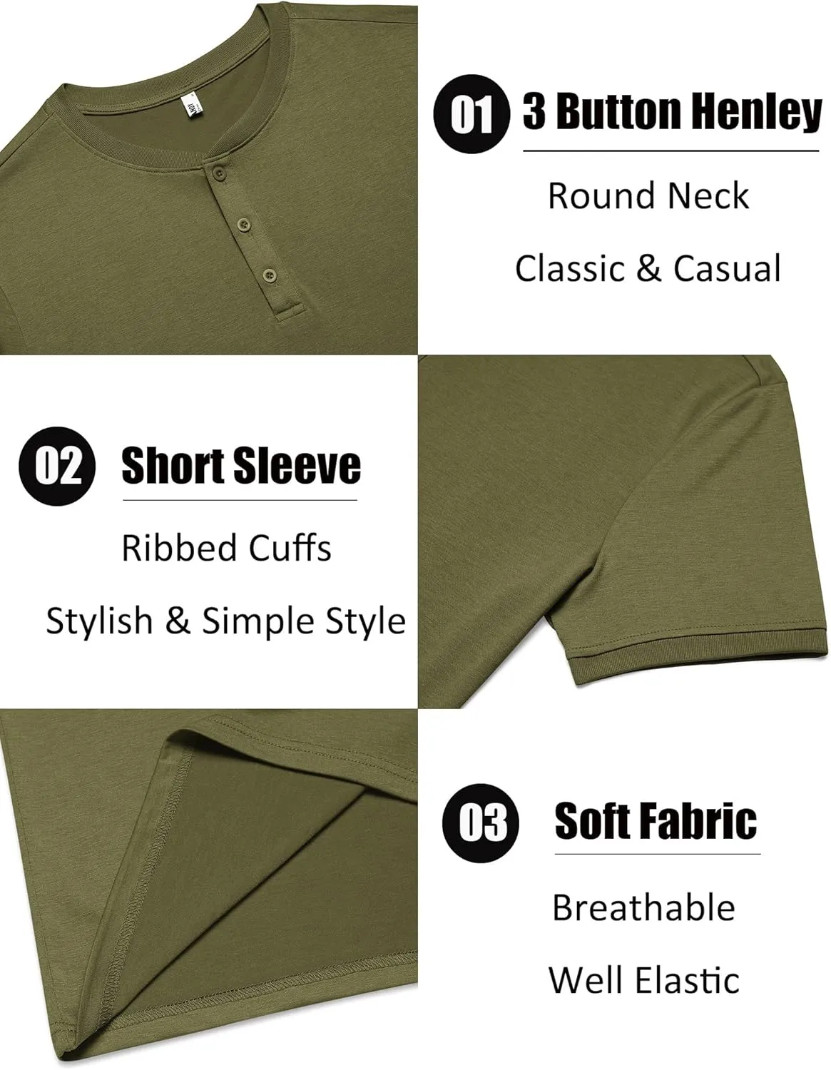 COOFANDY Men's Henley Shirts Short Sleeve Casual Summer Basic Tee Solid Button T-Shirts
