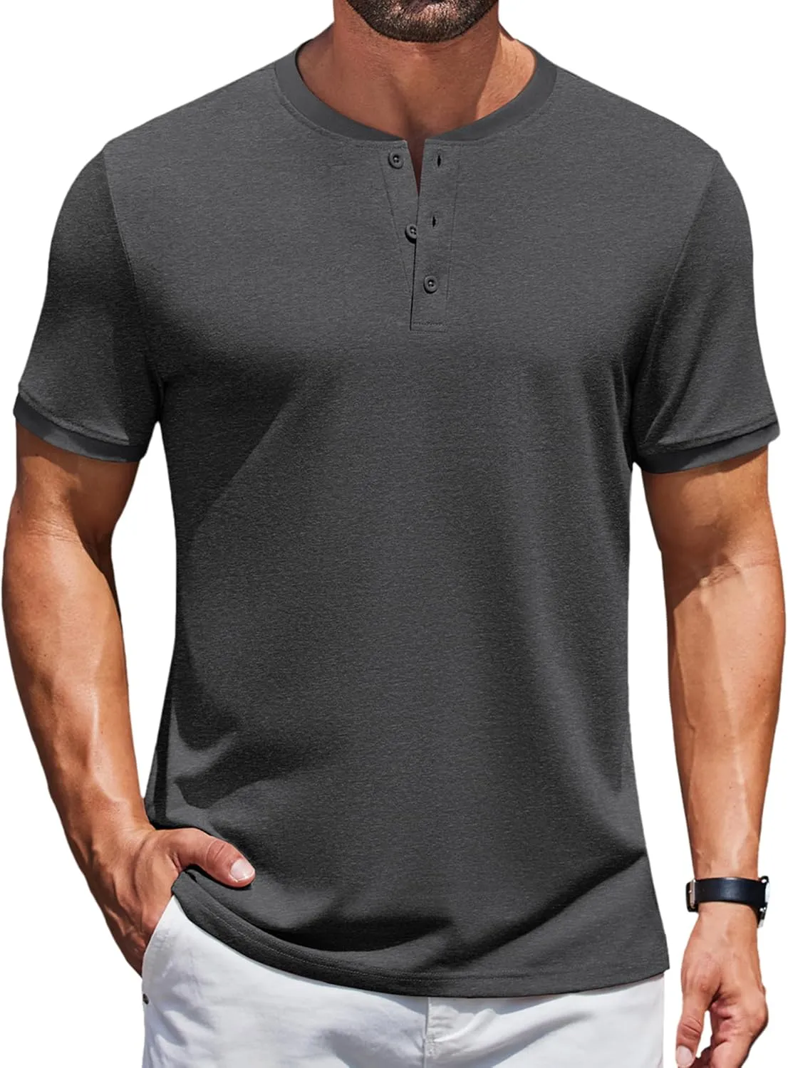 COOFANDY Men's Henley Shirts Short Sleeve Casual Summer Basic Tee Solid Button T-Shirts