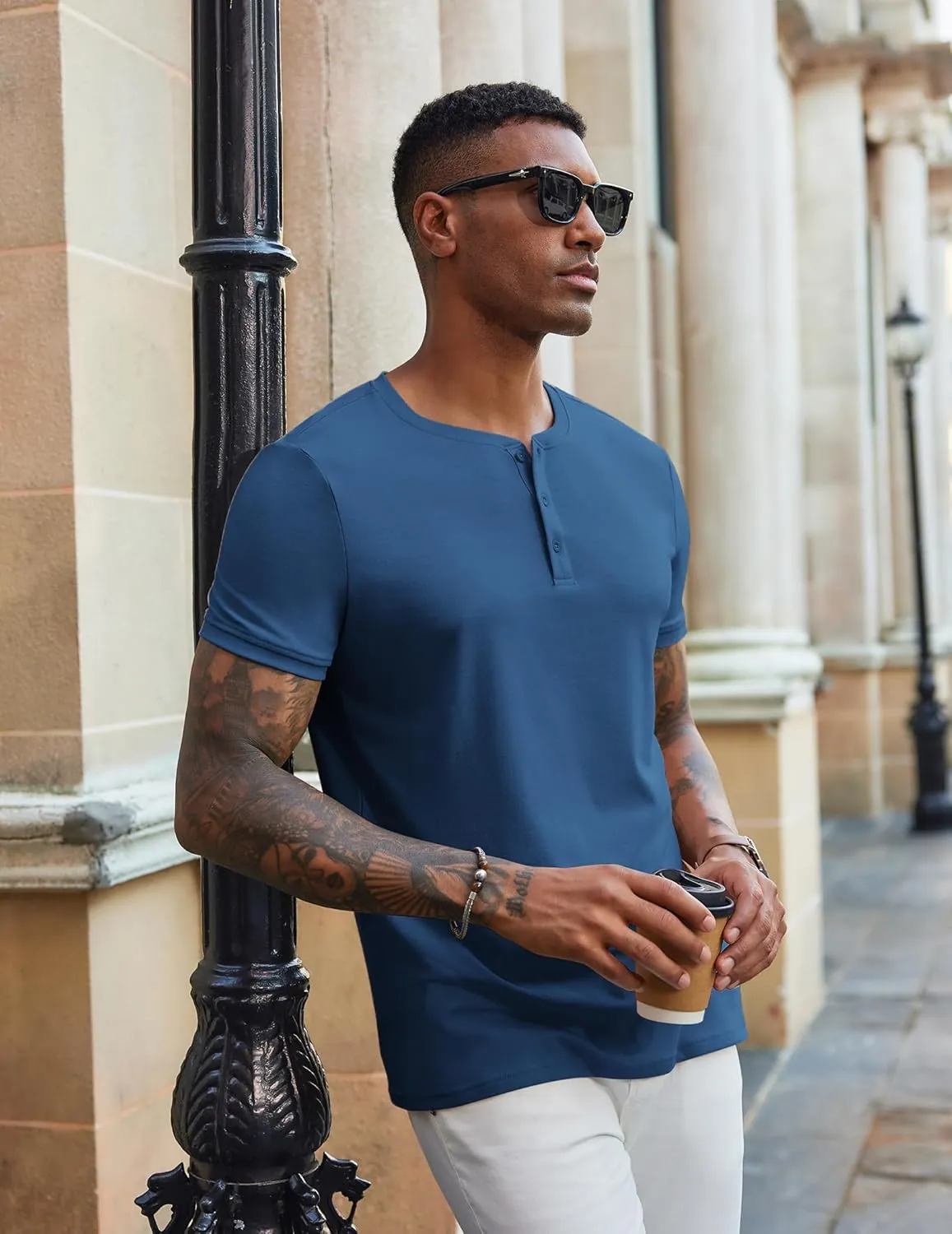 COOFANDY Men's Henley Shirts Short Sleeve Casual Summer Basic Tee Solid Button T-Shirts