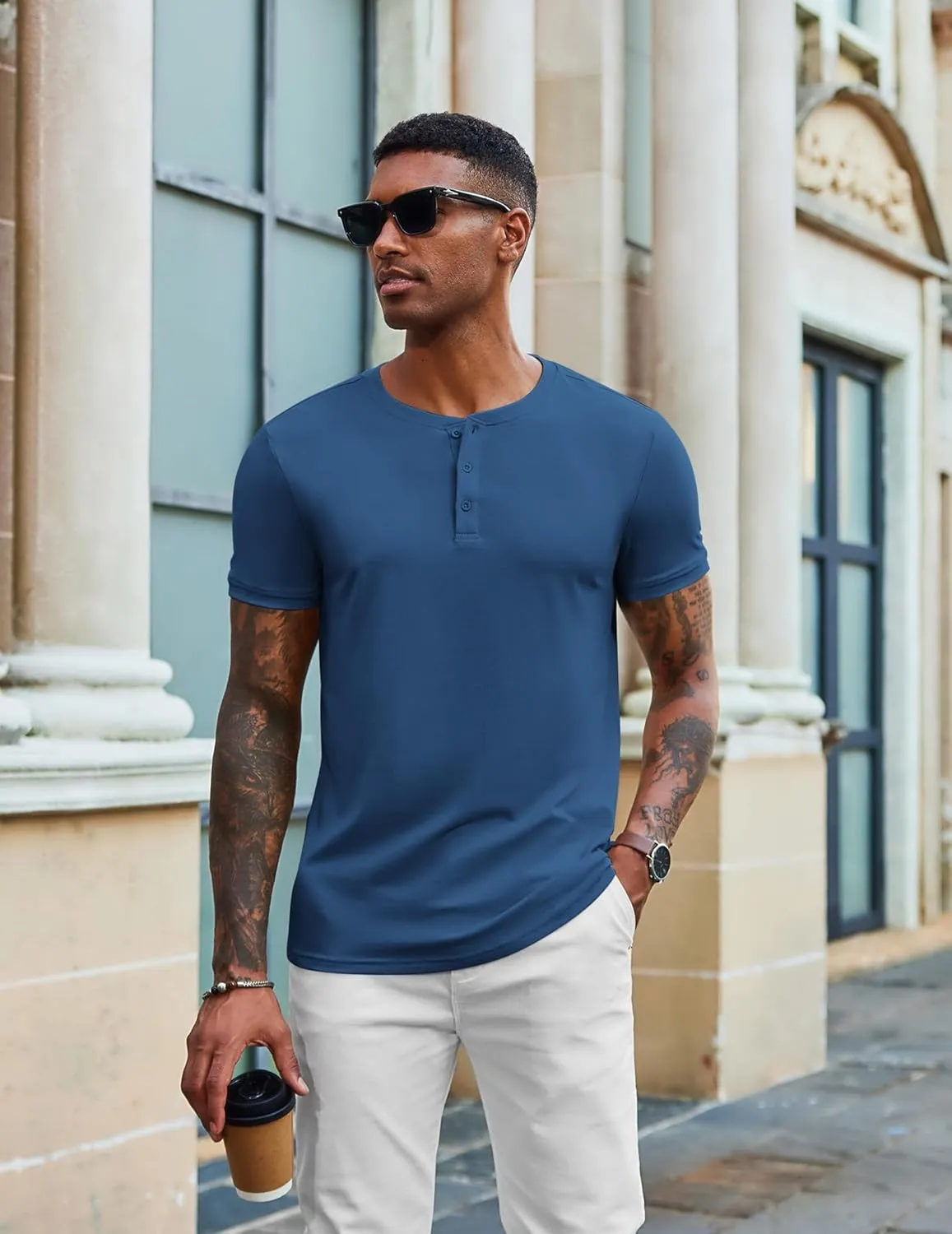 COOFANDY Men's Henley Shirts Short Sleeve Casual Summer Basic Tee Solid Button T-Shirts