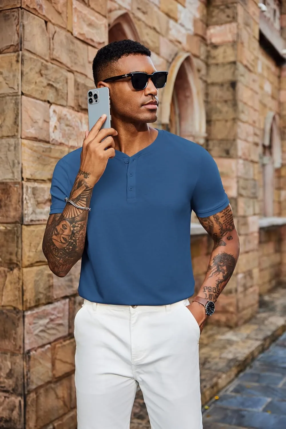 COOFANDY Men's Henley Shirts Short Sleeve Casual Summer Basic Tee Solid Button T-Shirts