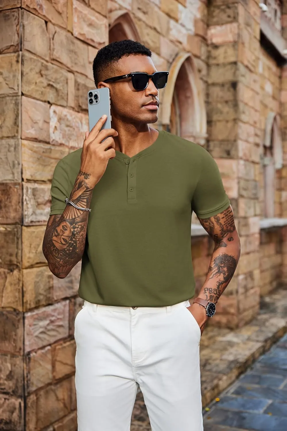 COOFANDY Men's Henley Shirts Short Sleeve Casual Summer Basic Tee Solid Button T-Shirts