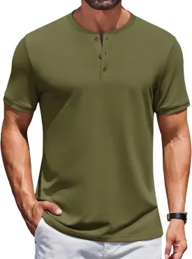 COOFANDY Men's Henley Shirts Short Sleeve Casual Summer Basic Tee Solid Button T-Shirts
