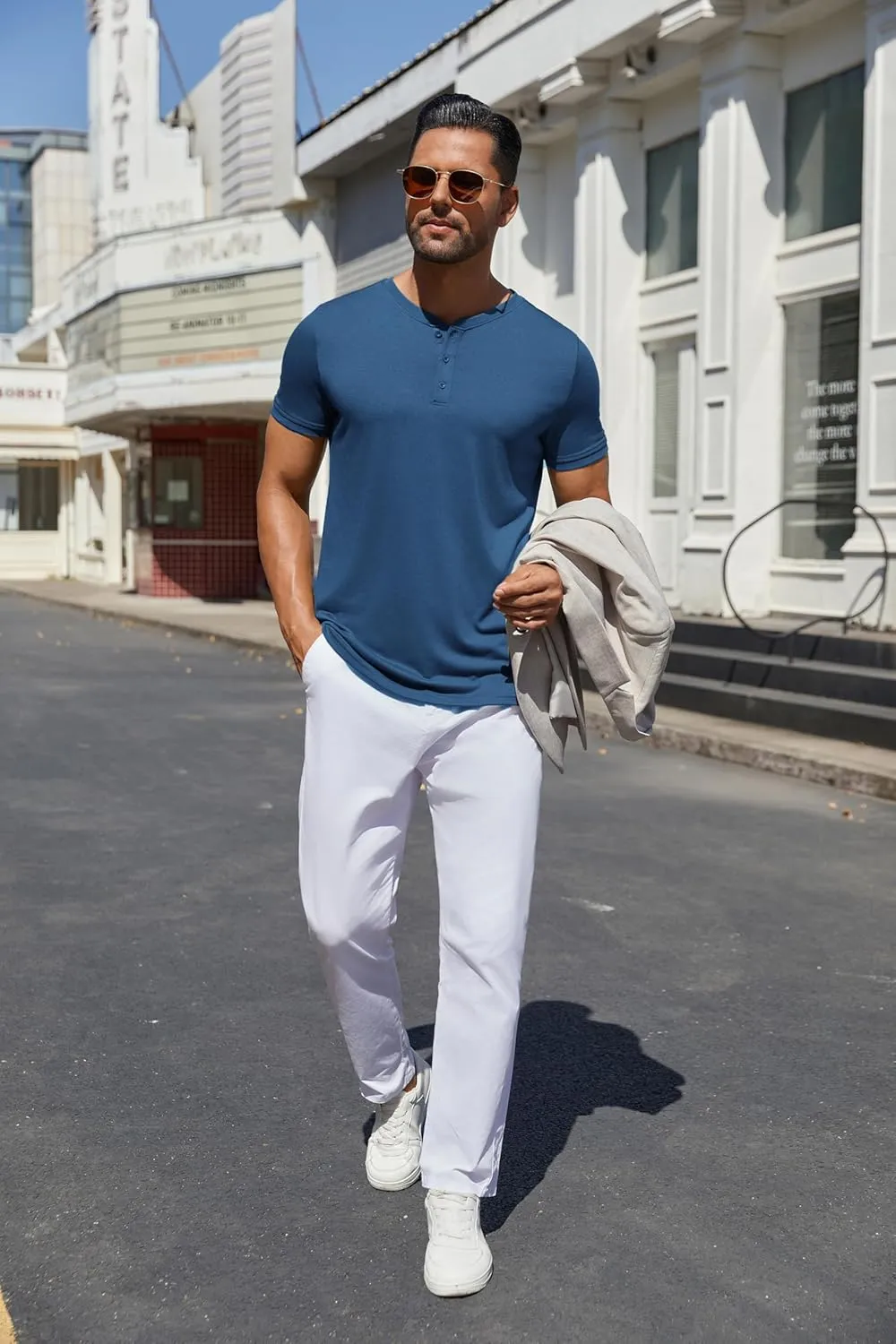 COOFANDY Men's Henley Shirts Short Sleeve Casual Summer Basic Tee Solid Button T-Shirts