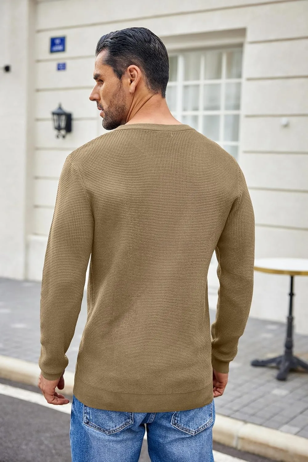 COOFANDY Men's Waffle Henley Shirts Crewneck Lightweight Sweater Long Sleeve Causal Knitted Pullover T Shirt