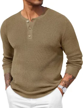 COOFANDY Men's Waffle Henley Shirts Crewneck Lightweight Sweater Long Sleeve Causal Knitted Pullover T Shirt
