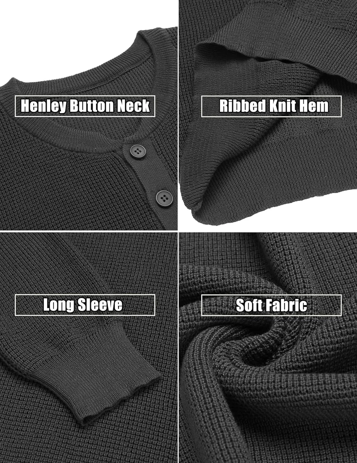 COOFANDY Men's Waffle Henley Shirts Crewneck Lightweight Sweater Long Sleeve Causal Knitted Pullover T Shirt