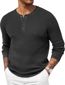 COOFANDY Men's Waffle Henley Shirts Crewneck Lightweight Sweater Long Sleeve Causal Knitted Pullover T Shirt