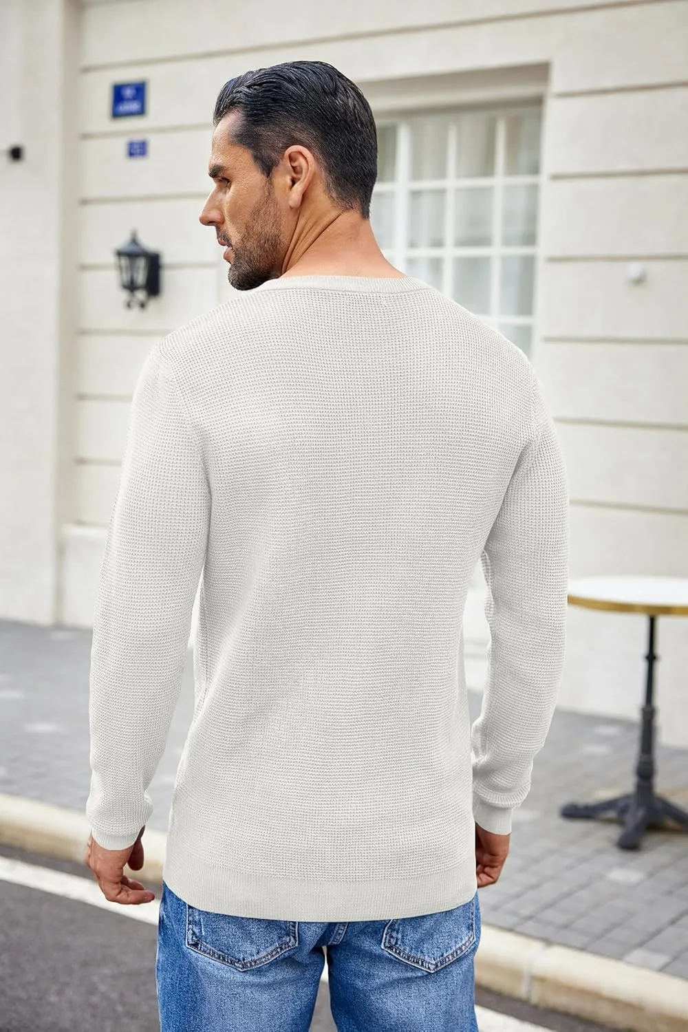 COOFANDY Men's Waffle Henley Shirts Crewneck Lightweight Sweater Long Sleeve Causal Knitted Pullover T Shirt
