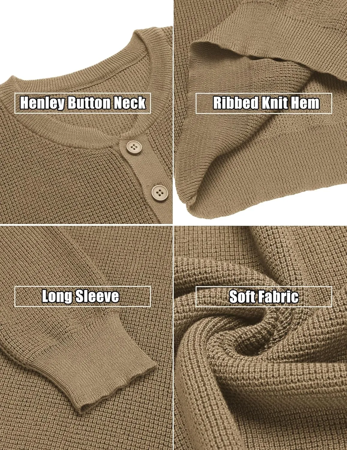 COOFANDY Men's Waffle Henley Shirts Crewneck Lightweight Sweater Long Sleeve Causal Knitted Pullover T Shirt