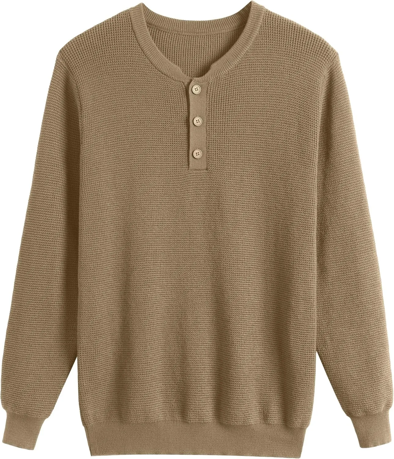 COOFANDY Men's Waffle Henley Shirts Crewneck Lightweight Sweater Long Sleeve Causal Knitted Pullover T Shirt