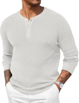 COOFANDY Men's Waffle Henley Shirts Crewneck Lightweight Sweater Long Sleeve Causal Knitted Pullover T Shirt