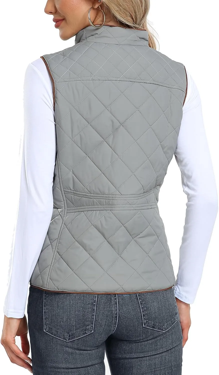 Dilgul Women Padded Vest Stand Collar Zip Up Trendy Puffer Lightweight Quilted Vest