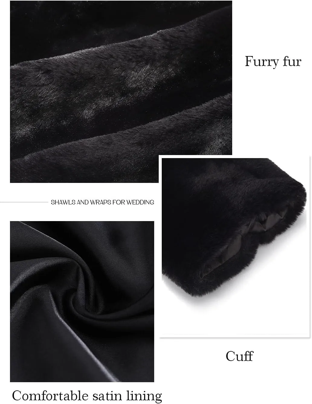 EASEDAILY Women's Bolero Shrug Fur Jacket Long Sleeve Crop Top Faux Open Front Cardigan Evening Dress Cover Up for Bride