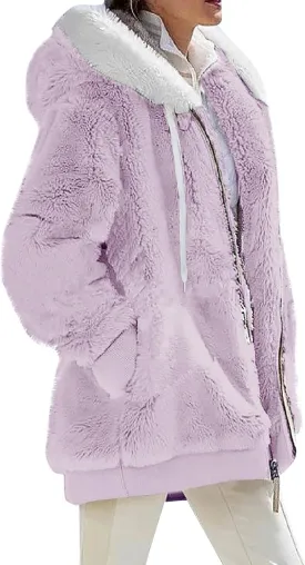 Fleece Jackets for Women 2024 Winter Sherpa Lined Full Zip Hooded Jacket Plus Size Fuzzy Coats with Pockets S-5XL