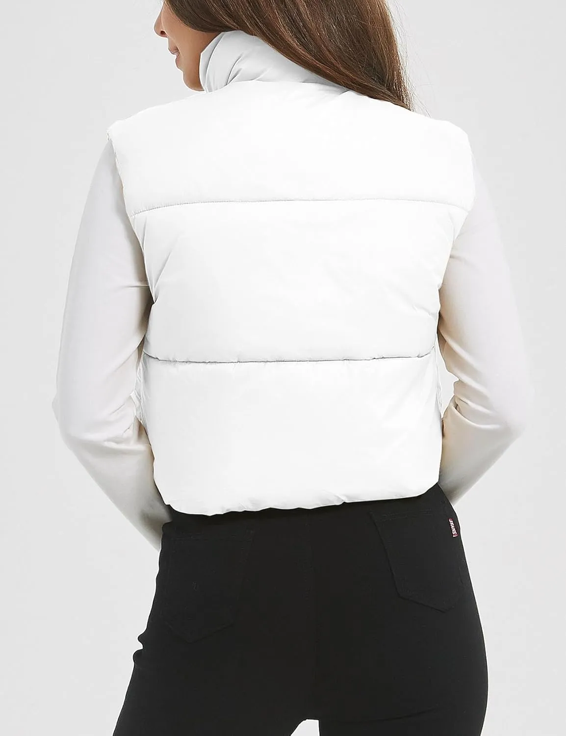 Flygo Puffer Vest Women Cropped Vest Zip Up Stand Collar Sleeveless Lightweight Winter Down Vests Jacket