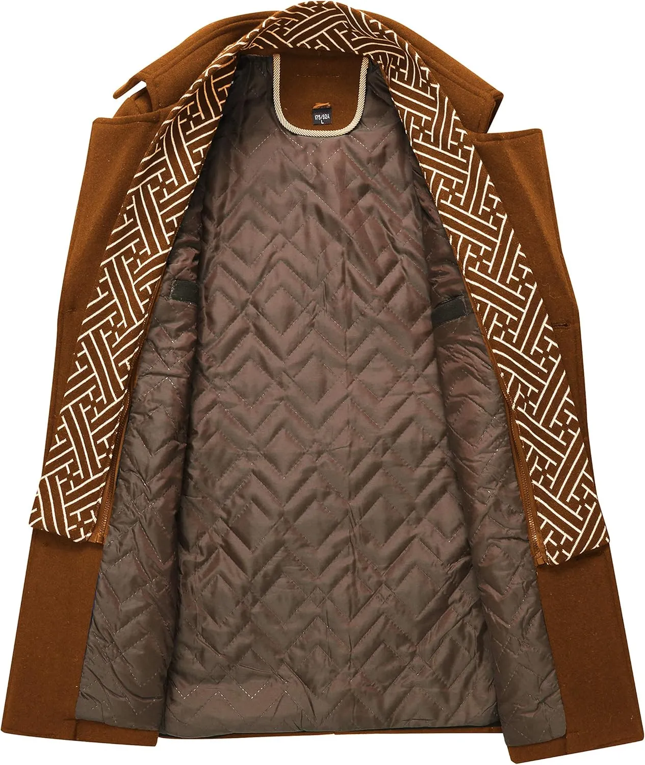 FTIMILD Men's Wool Blend Coat with Detachable Scarfs Notched Collar Single Breasted Pea Coa