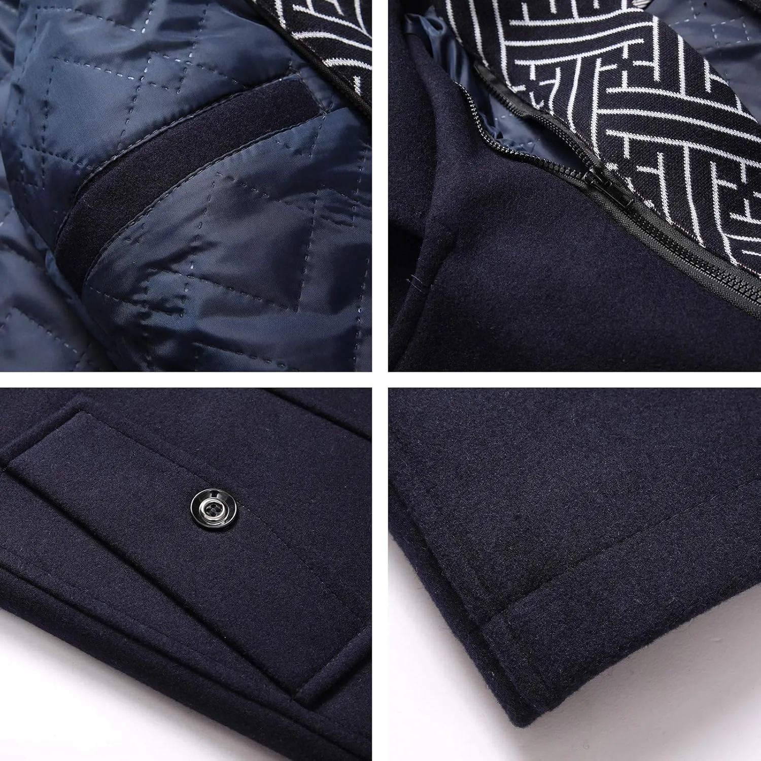 FTIMILD Men's Wool Blend Coat with Detachable Scarfs Notched Collar Single Breasted Pea Coa
