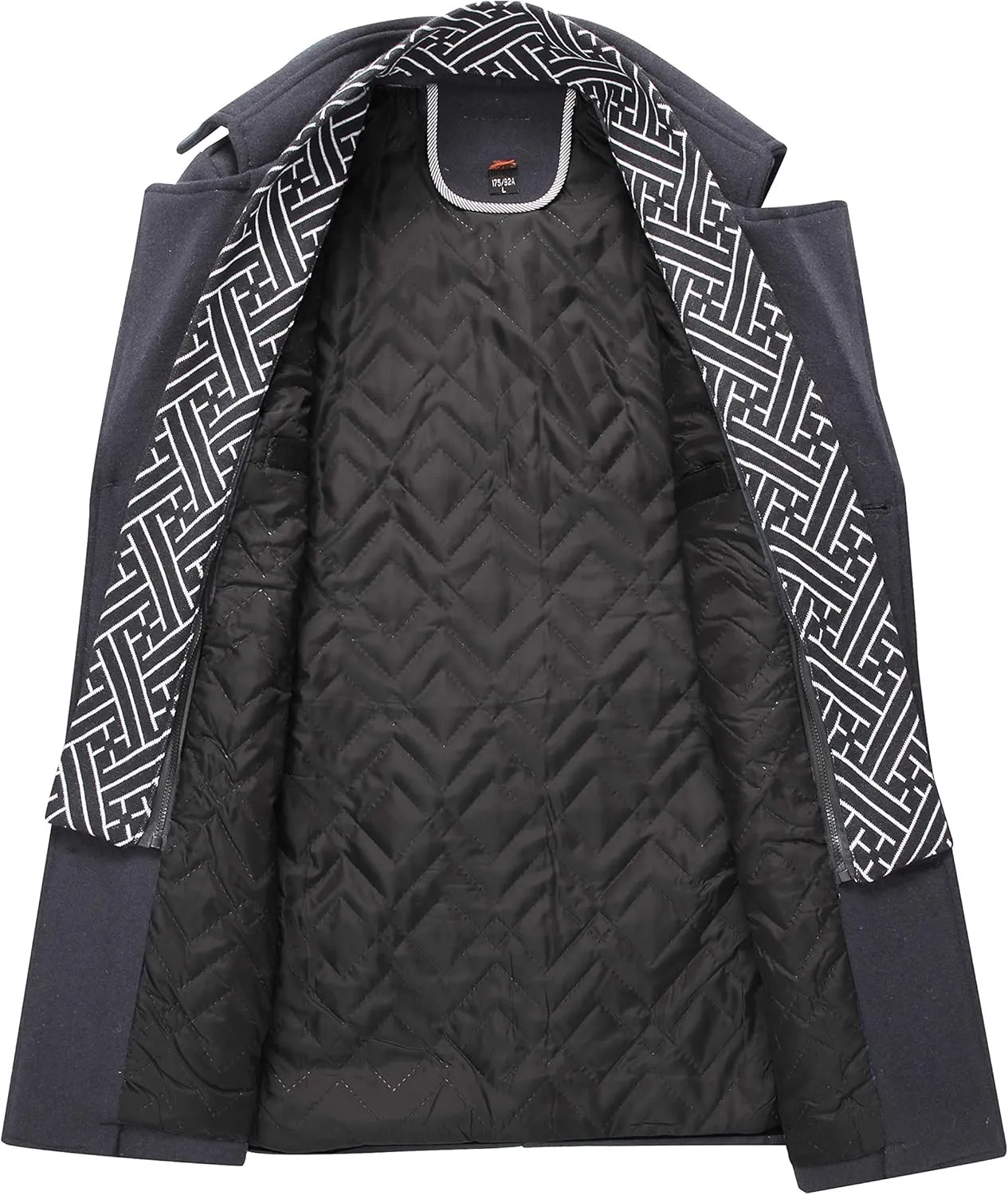 FTIMILD Men's Wool Blend Coat with Detachable Scarfs Notched Collar Single Breasted Pea Coa