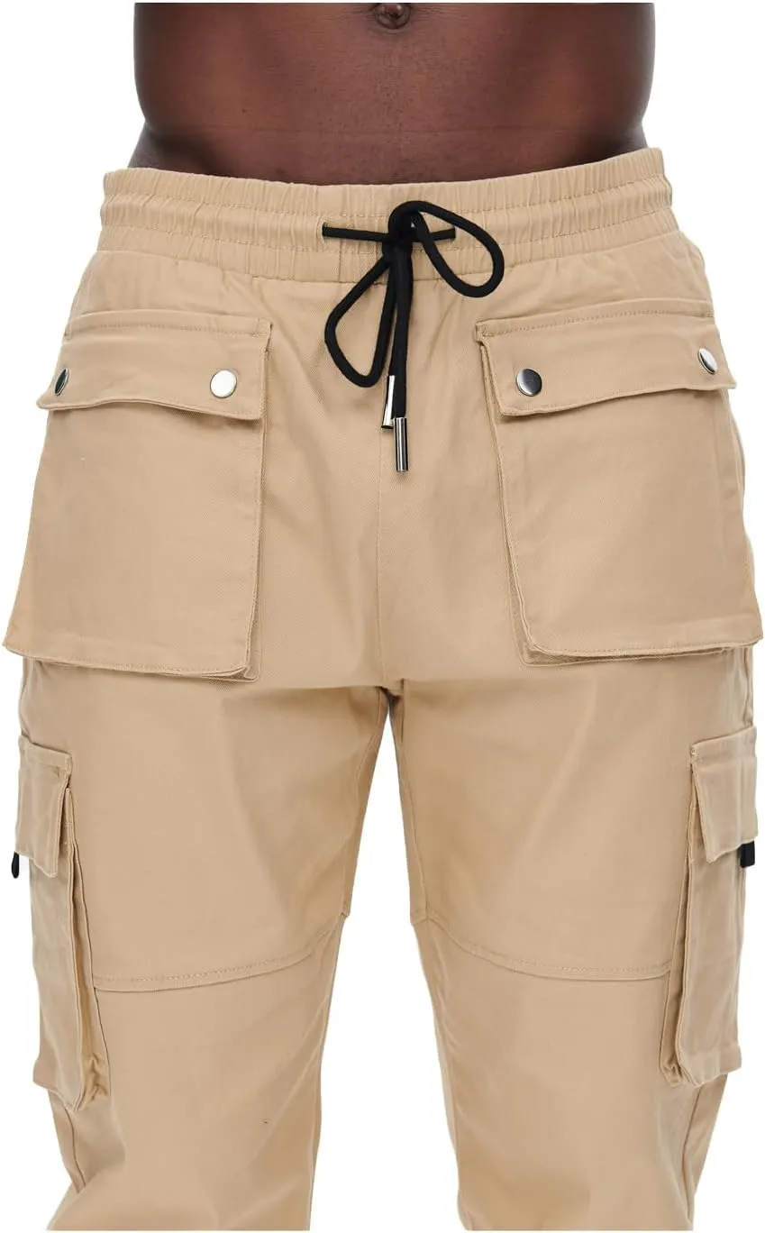 GINGTTO Men's Casual Cargo Pants Drawstring Elastic Waist Work Pants Hiking Jogger Multi Pockets