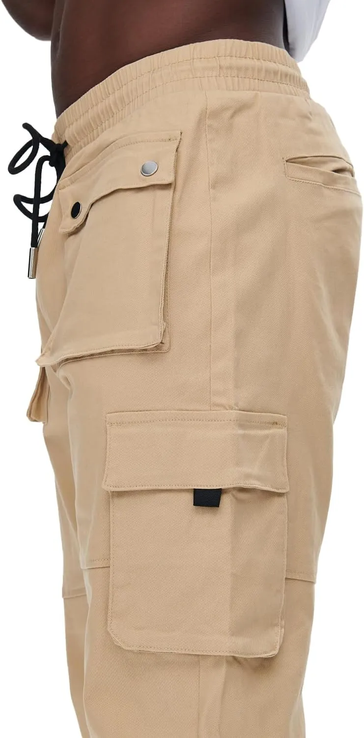 GINGTTO Men's Casual Cargo Pants Drawstring Elastic Waist Work Pants Hiking Jogger Multi Pockets