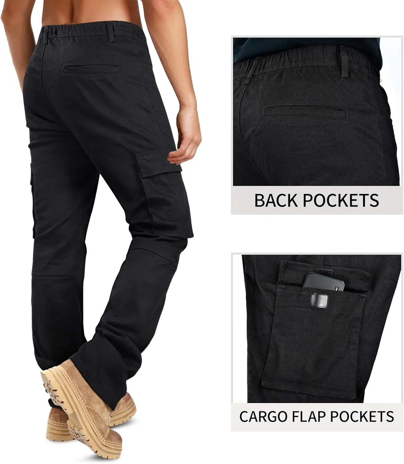 GINGTTO Men's Casual Cargo Pants Drawstring Elastic Waist Work Pants Hiking Jogger Multi Pockets