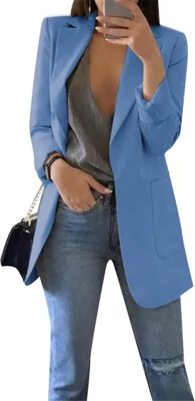 GRASWE Women Casual Loose Fit Long Sleeve Blazer Cardigan Fashion Plus Size Work Blazer