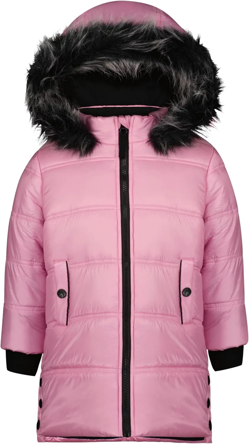 Jessica Simpson Girls' Mid-Length Heavyweight Puffer Jacket with Faux Fur Hood Winter Coat