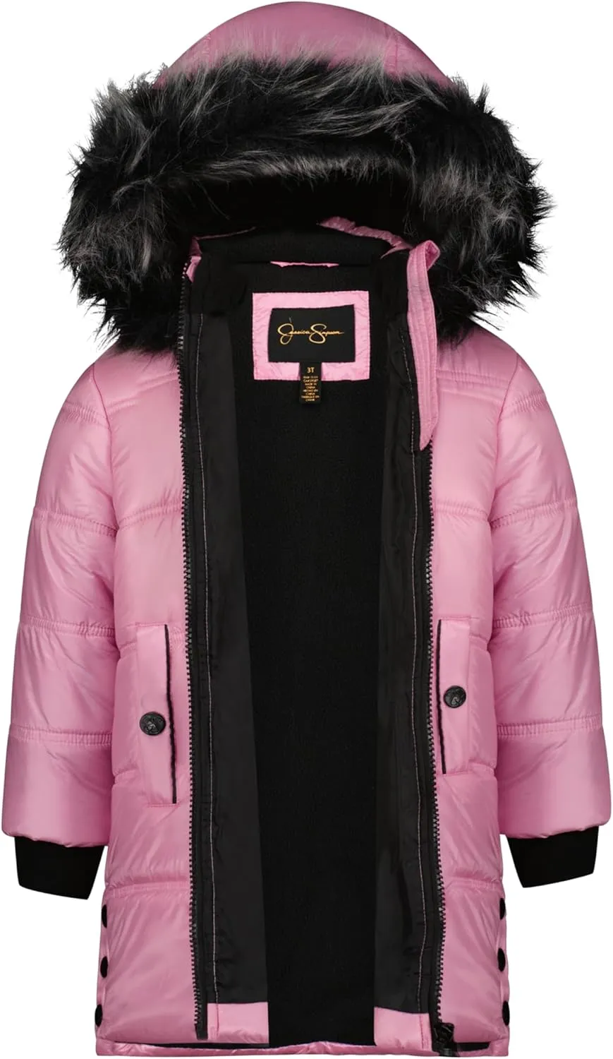 Jessica Simpson Girls' Mid-Length Heavyweight Puffer Jacket with Faux Fur Hood Winter Coat
