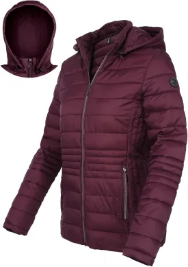 Lightweight Puffer Jacket Women Short Jacket Quilted Winter Coats with Detachable Hood, Burgundy 2XL