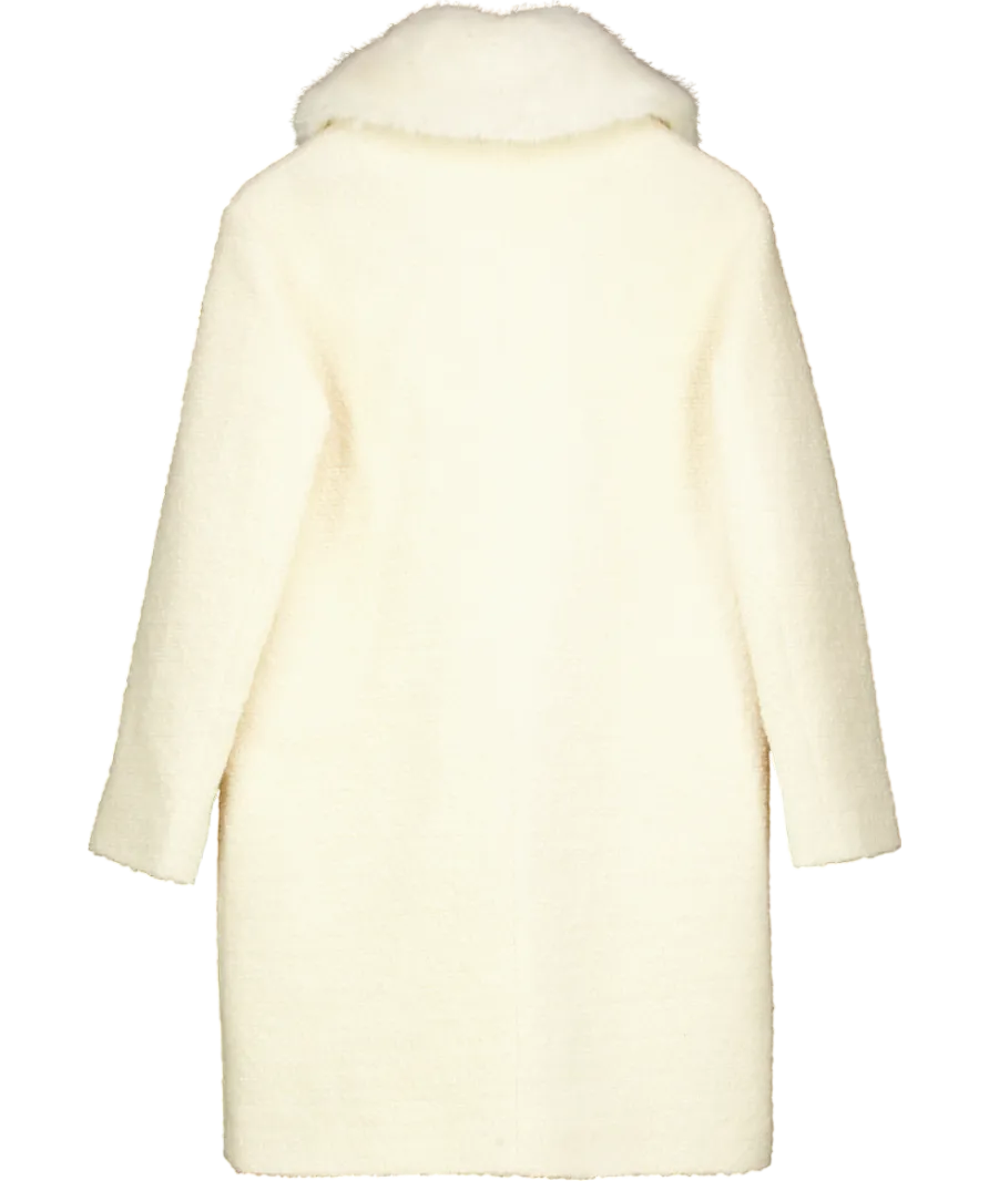 LK Bennett Cream Boucle Coat With Faux Fur Collar UK 6