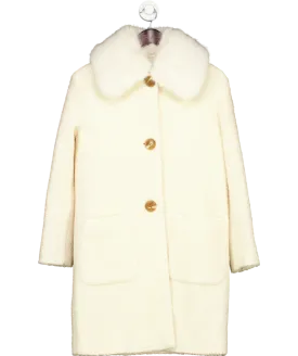 LK Bennett Cream Boucle Coat With Faux Fur Collar UK 6