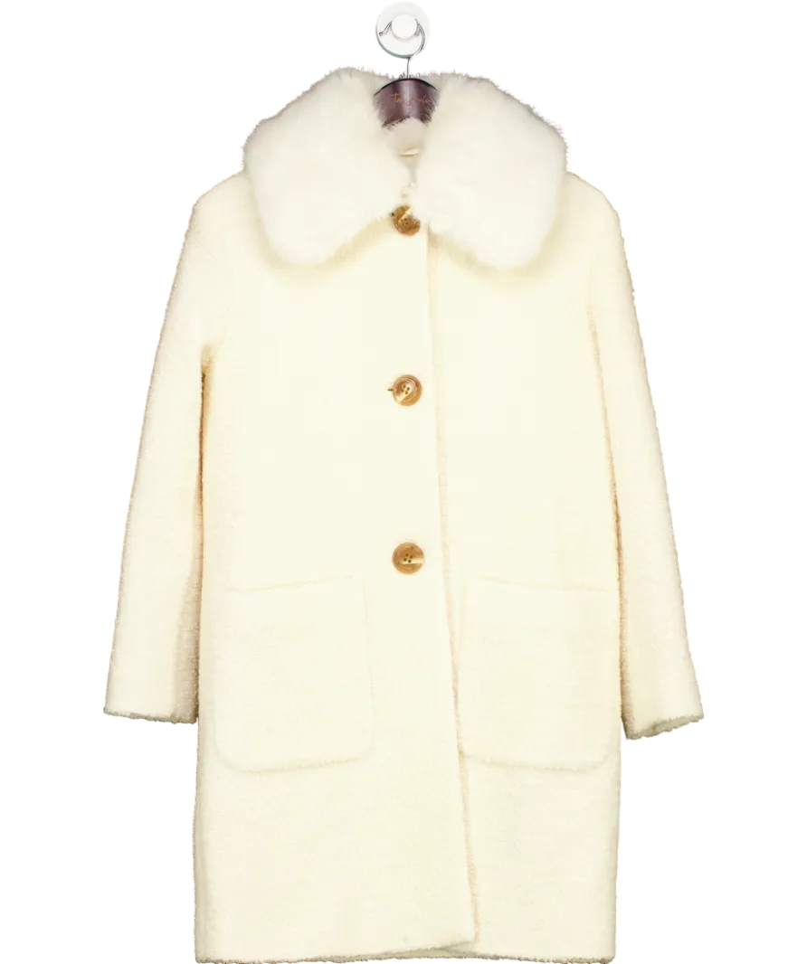 LK Bennett Cream Boucle Coat With Faux Fur Collar UK 6