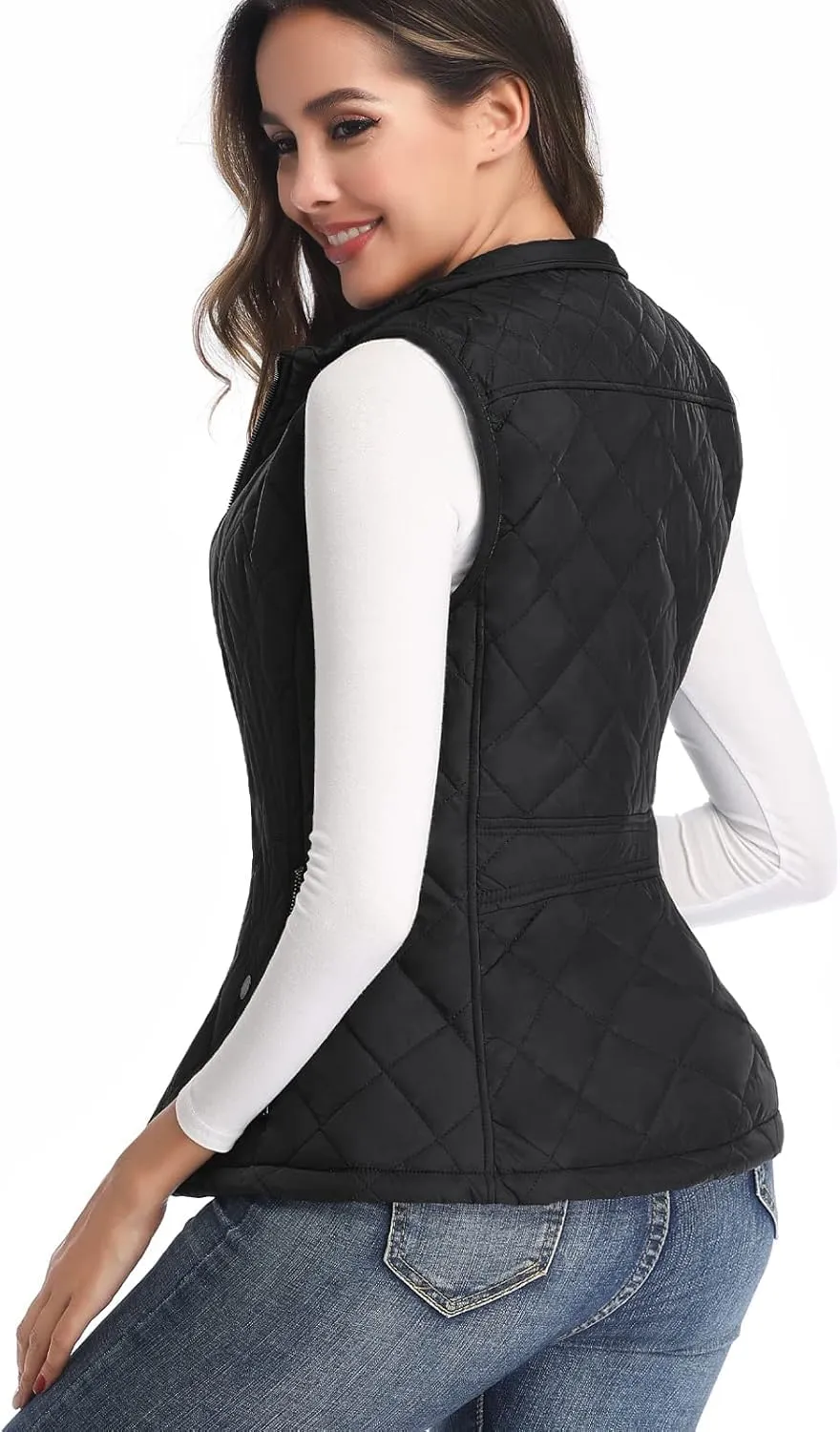 LONGKING Women's Vest, Stand Collar Lightweight Zip Quilted Vest for Women