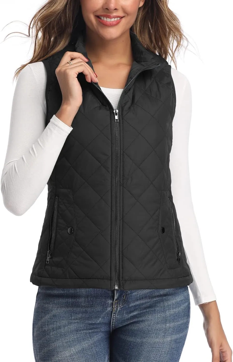 LONGKING Women's Vest, Stand Collar Lightweight Zip Quilted Vest for Women