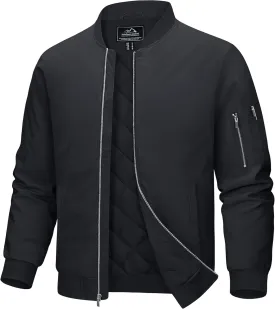 MAGCOMSEN Men's Bomber Jacket Casual Windproof Quilted Jacket Full Zip Windbreaker Winter Warm Varsity Jacket with Pockets