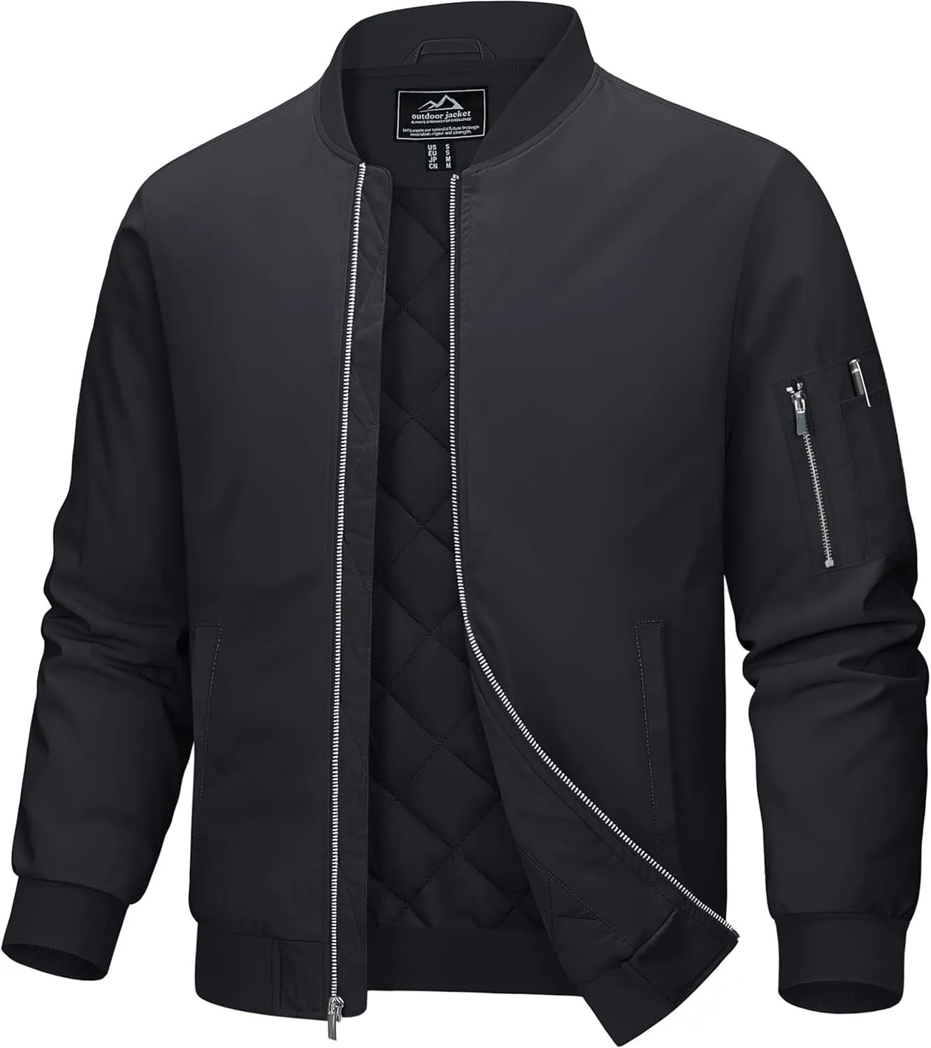 MAGCOMSEN Men's Bomber Jacket Casual Windproof Quilted Jacket Full Zip Windbreaker Winter Warm Varsity Jacket with Pockets