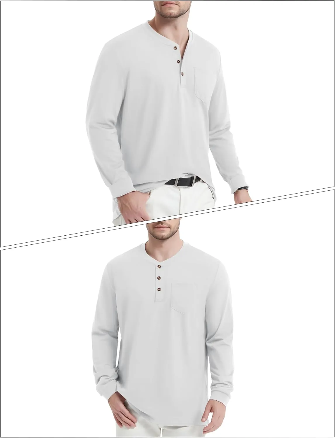 MAGNIVIT Mens Henley Shirts Long Sleeve Fall Cotton Casual T-Shirts with Pocket Plain Moisture Wicking Tee with 3 Button