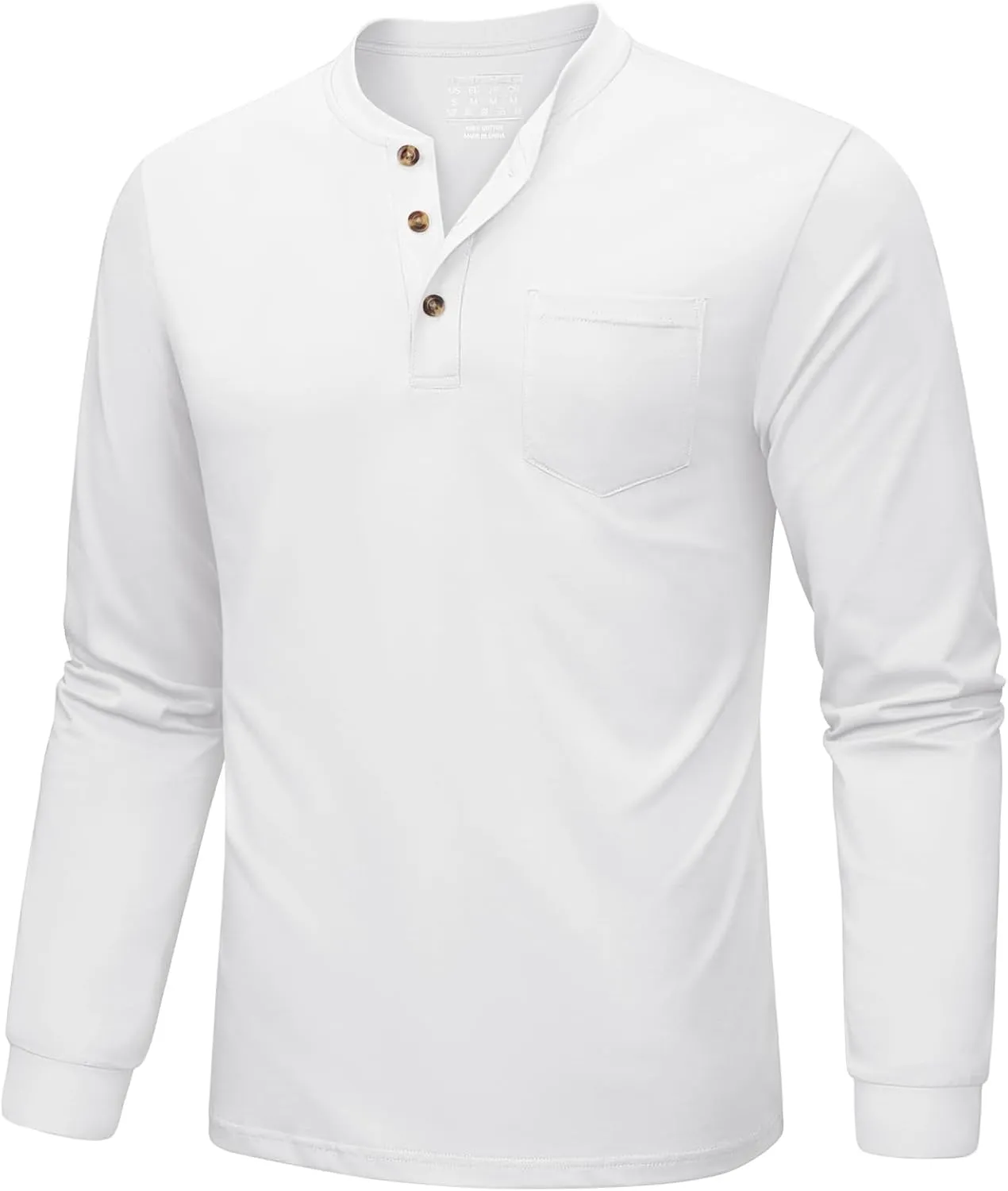 MAGNIVIT Mens Henley Shirts Long Sleeve Fall Cotton Casual T-Shirts with Pocket Plain Moisture Wicking Tee with 3 Button